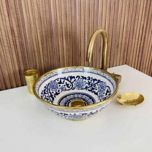 Handcrafted Ceramic Sink with Elegant Brass Edge – Moroccan Design